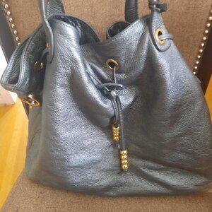 Large Aqua Madonna drawstring leather bag